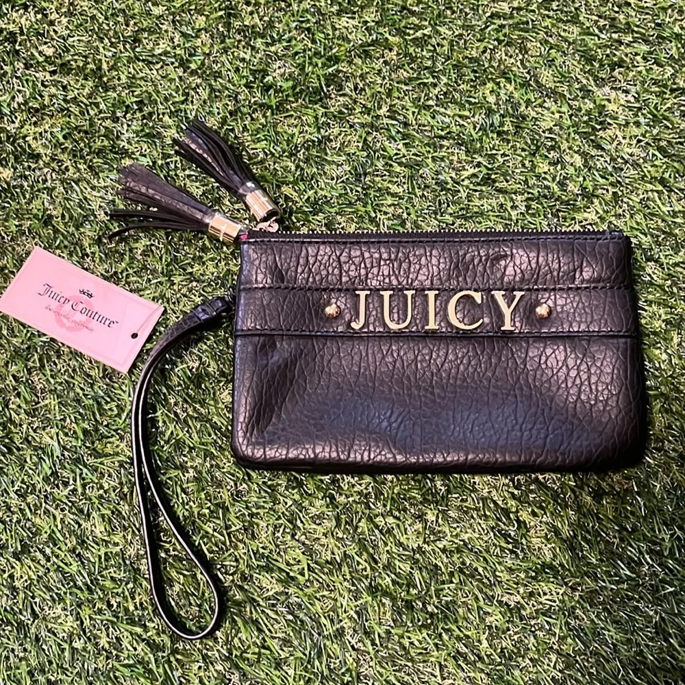 NEW Juicy Couture Double Zipper Black Wristlet Wallet W/ Tassels NWT